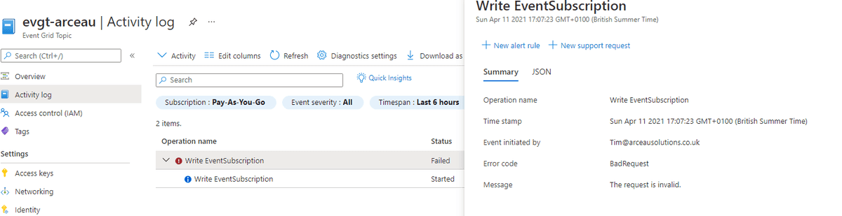 Event Grid Failure